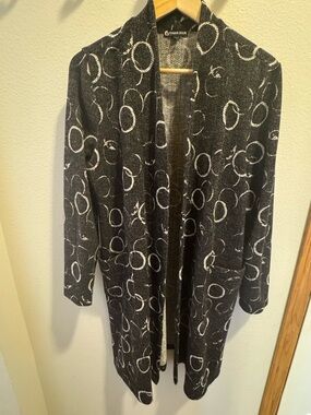 Franne Gold Long Cardigan Sweater Dark Gray Open Front Size Large EUC